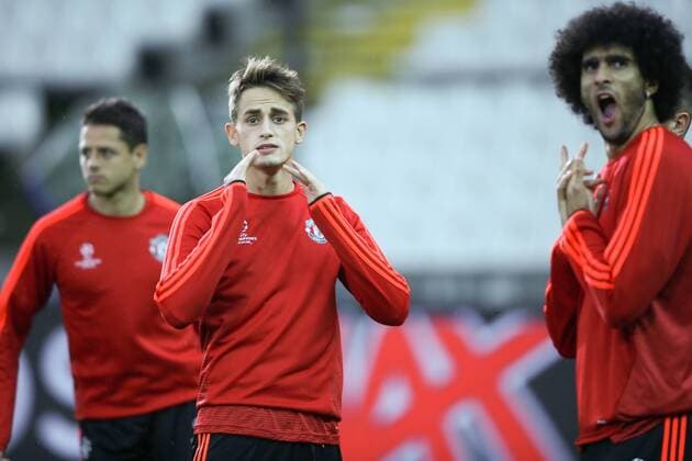 - BRUGGE, BELGIUM: Manchester s Adnan Januzaj and Manchester s Marouane Fellaini pictured during a training session of British soccer club Manchester United ManU in Brugge, Tuesday 25 August 2015. Tomorrow Belgian first league soccer team Club Brugge will play the return game of the play-offs of the Uefa Champions League competition against British soccer club Manchester United FC. Manchester United won the first leg 3-1. BRUNOxFAHY  x84611417x