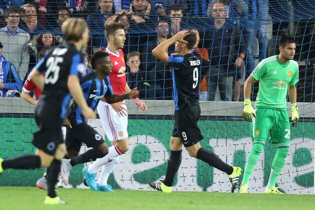 - BRUGGE, BELGIUM: Club s Tom De Sutter reacts during a soccer game between Belgian first league team Club Brugge KV and British club Manchester United ManU FC in Brugge, Wednesday 26 August 2015, the return game of the play-offs of the UEFA Champions League competition. Manchester United won the first leg 3-1. BRUNOxFAHY x84637801x