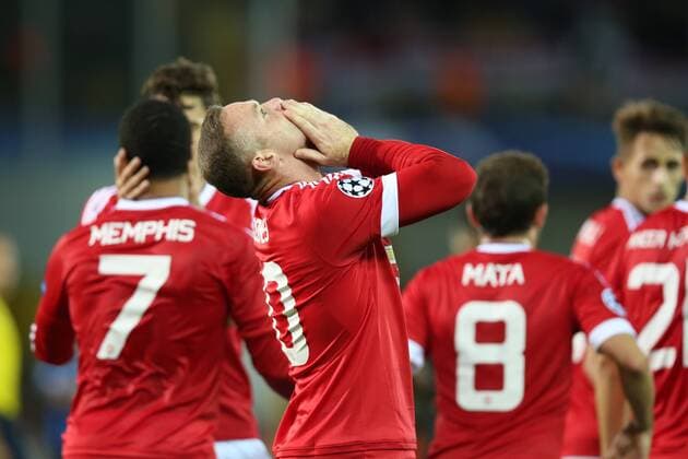 - BRUGGE, BELGIUM: Manchester s Wayne Rooney celebrates after scoring the 0-1 goal during a soccer game between Belgian first league team Club Brugge KV and British club Manchester United ManU FC in Brugge, Wednesday 26 August 2015, the return game of the play-offs of the UEFA Champions League competition. Manchester United won the first leg 3-1. BRUNOxFAHY x84637941x