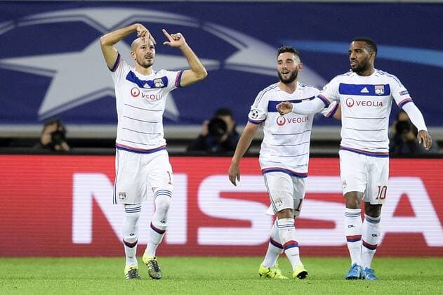 - GENT, BELGIUM: Lyon s Christophe Jallet celebrates after scoring during the first game in the group stage of the Uefa Champions League competition, in group H, between Belgian first league soccer team KAA Gent and Olympique Lyon, in Gent, Wednesday 16 September 2015. YORICKxJANSENS x85281616x