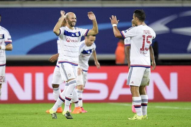 - GENT, BELGIUM: Lyon s Christophe Jallet celebrates after scoring during the first game in the group stage of the Uefa Champions League competition, in group H, between Belgian first league soccer team KAA Gent and Olympique Lyon, in Gent, Wednesday 16 September 2015. YORICKxJANSENS x85281630x