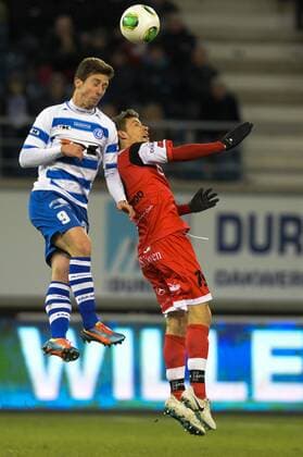 - GENT, BELGIUM: Gent s Brecht Dejaegere and OHL s Loris Brogno pictured in action during the Jupiler Pro League match between KAA Gent and OH Leuven, in Gent, Saturday 01 February 2014, on day 24 of the Belgian soccer championship. JASPERxJACOBS x54405395x