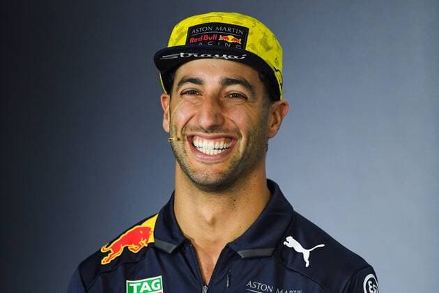 22nd March 2018, Melbourne Grand Prix Circuit, Melbourne, Australia; Melbourne Formula One Grand Prix, Arrivals and press conference PK Pressekonferenz Daniel Ricciardo (Australia) of Aston Martin Red Bull Racing smiles during a press conference  ActionPlus12003705