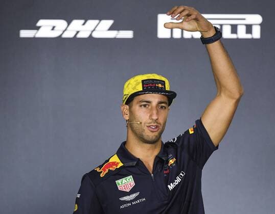22nd March 2018, Melbourne Grand Prix Circuit, Melbourne, Australia; Melbourne Formula One Grand Prix, Arrivals and press conference PK Pressekonferenz Daniel Ricciardo (Australia) of Aston Martin Red Bull Racing speaks during a press conference  ActionPlus12003791