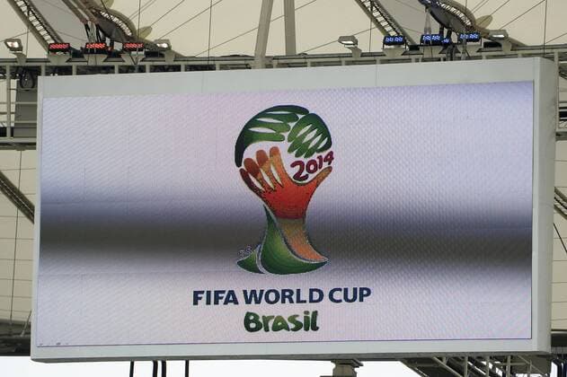 - RIO DE JANEIRO, BRAZIL: Illustration picture shows the FIFA World Cup WM Weltmeisterschaft Fussball logo during a training session of Belgian national soccer team Red Devils in Rio de Janeiro, Brazil, during the 2014 FIFA World Cup, Saturday 21 June 2014. DIRKxWAEM  x59578739x