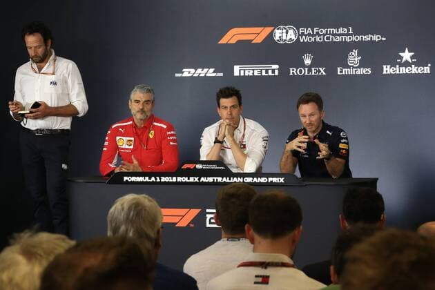23rd March 2018, Melbourne Grand Prix Circuit, Melbourne, Australia; Melbourne Formula One Grand Prix, Friday free practice; Christian Horner; Maurizio Arrivabene and Toto Wolff  ActionPlus12004313