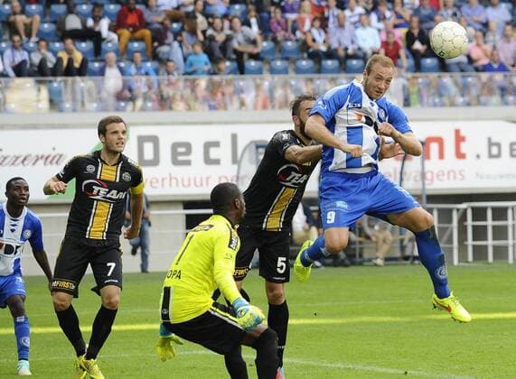- GENT, BELGIUM: Gent s Laurent Depoitre scores a goal during the Jupiler Pro League match between AA Gent and Lokeren, in Gent, Sunday 28 September 2014, on day 9 of the Belgian soccer championship. JOHNxTHYS x63062766x
