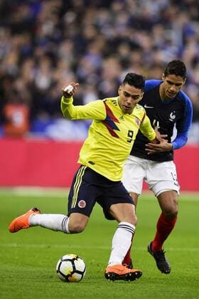 Raphael Varane (Fra) vs Radamel Falcao (Col) FOOTBALL : France vs Colombie - Match Amical - St Denis - 23 03 2018 JBAutissier Panoramic 