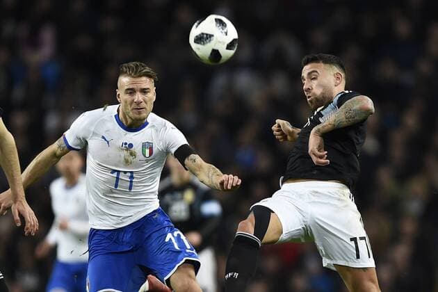 Db Manchester (Inghilterra) 23 03 2018 - amichevole Argentina-Italia foto Daniele Buffa Image nella foto: Nicolas Otemendi-Ciro Immobile 