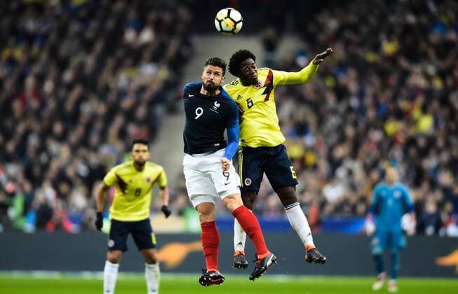 Fußball, Frankreich - Kolumbien Olivier Giroud (Fra) - Carlos Sanchez (Col) FOOTBALL : France vs Colombie - Match Amical - Saint Denis - 23 03 2018 FedericoPestellini Panoramic 