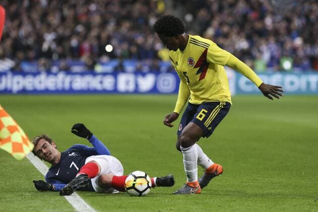 Fußball, Frankreich - Kolumbien March 23, 2018 - Saint-Denis, Ile-de-France, France - Antoine Griezmann 7; Carlos Sanchez 6; during the friendly football match between France and Colombia at the Stade de France, in Saint-Denis, on the outskirts of Paris, on March 23, 2018. France v Colombia - International Friendly Länderspiel  - ZUMAn230 20180323_zaa_n230_486 Copyright: xElyxandroxCegarrax