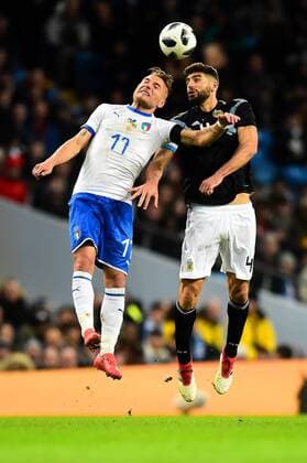 Bilder des Tages - SPORT Football - 2018 International Friendly Länderspiel - Italy vs. Argentina Federico Fazio of Argentina and Ciro Immobile of Argentina, at the Etihad. COLORSPORT RICHARD MARTIN-ROBERTS 