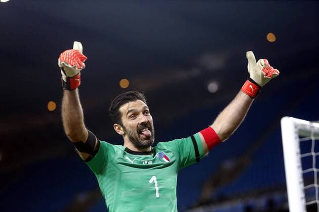 23rd March 2018, Etihad Stadium, Manchester, England; International Football Friendly, Italy versus Argentina; Gianluigi Buffon of Italy shares a joke with the Italian fans behind his goal in the second half  ActionPlus12004517