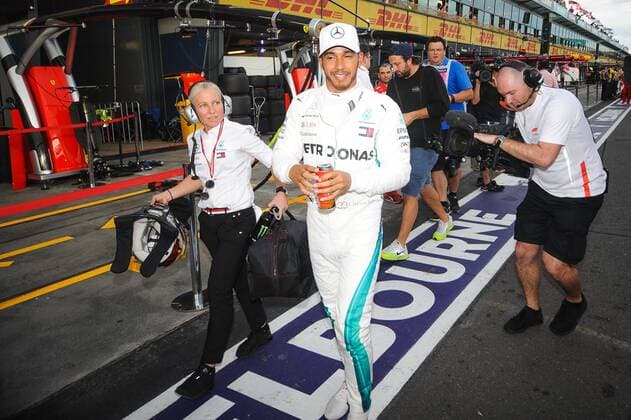 24th March 2018, Melbourne Grand Prix Circuit, Melbourne, Australia; Melbourne Formula One Grand Prix, qualifying; Lewis Hamilton (Great Britain) of Mercedes AMG Petronas F1 Team Mercedes smiles after claiming pole position  ActionPlus12004739