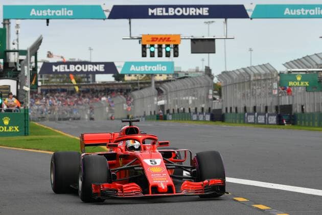 March 24, 2018: Sebastian Vettel (DEU) 5 from the Scuderia Ferrari team leaves the pit for his qualifying lap at the 2018 Australian Formula One Grand Prix at Albert Park, Melbourne, Australia. Cal Media Formula One 2018: Australia - Qualifying and Practice 3 - ZUMAc04_ 20180324_zaf_c04_013 Copyright: xSydneyxLowx