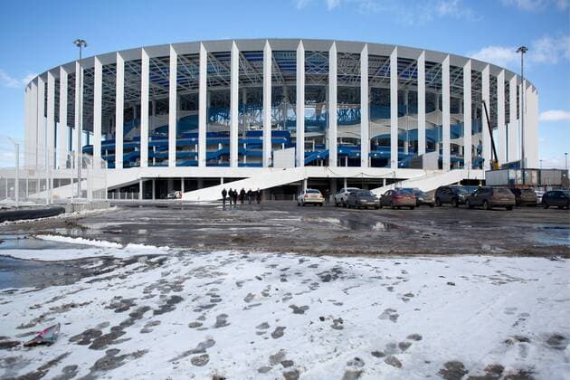 NIZHNY NOVGOROD, RUSSIA - MARCH 24, 2018: A view of Nizhny Novgorod Stadium, a venue of the 2018 FIFA World Cup WM Weltmeisterschaft Fussball in Russia. Mikhail Solunin TASS  TS079287