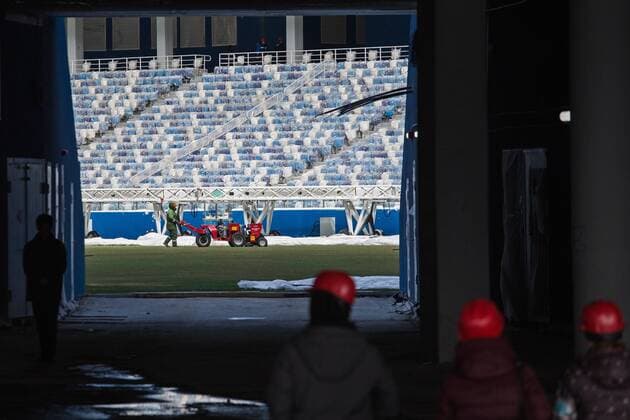 NIZHNY NOVGOROD, RUSSIA - MARCH 24, 2018: Nizhny Novgorod Stadium, a venue of the 2018 FIFA World Cup WM Weltmeisterschaft Fussball in Russia. Mikhail Solunin TASS  TS0792A3