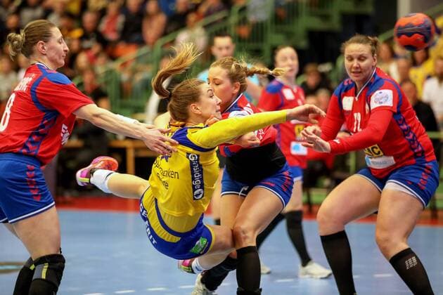 180324 Sveriges Anna Lagerquist under handbollsmatchen i EM-kvalet mellan Sverige och Serbien den 24 mars 2018 i Skövde. Copyright: SebastianxLamotte BB180324SL008
