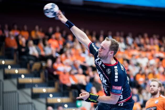 180324 Flensburgs Henrik Toft Hansen under handbollsmatchen i Champions League mellan Kristianstad och Flensburg den 24 mars 2018 i Kristianstad. Copyright: AvdoxBilkanovic BB180324AB037