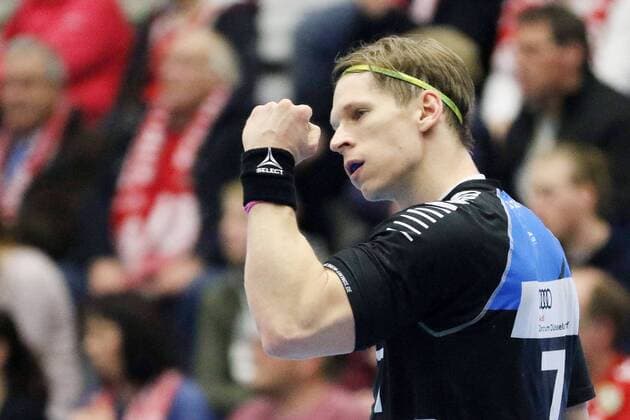 Torjubel bei Dennis Aust (HC Rhein Vikings 7), ASV Hamm-Westfalen vs HC Rhein Vikings, Handball, 2. Bundesliga, 24.03.2018, Hamm Copyright: xEIBNER JanxStrohdiekx EP_JSK