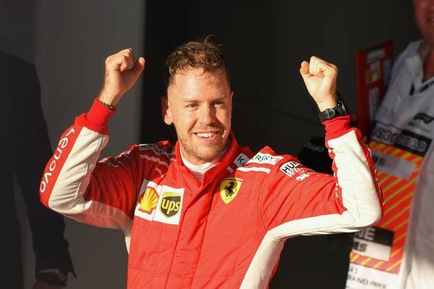March 25, 2018: Sebastian Vettel (DEU) 5 from the Scuderia Ferrari team celebrates after winning the 2018 Australian Formula One Grand Prix at Albert Park, Melbourne, Australia. Lewis Hamilton (GBR) 44 from the Mercedes AMG Petronas Motorsport team came second and Sebastian Vettel (DEU) 5 from the Scuderia Ferrari team came third. Cal Media Formula One 2018: Australia - Race - ZUMAc04_ 20180325_zaf_c04_065 Copyright: xSydneyxLowx