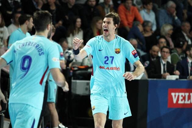 Viran Morros (Barcelone) HANDBALL : VELUX EHF Champions League - 1 8eme de finale aller - Montpellier Handball vs FC Barcelona Barca Lassa - 24 03 2018 KevinDomas Panoramic 