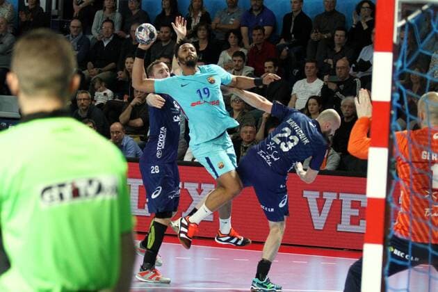 Timothey N Guessan (Barcelone) HANDBALL : VELUX EHF Champions League - 1 8eme de finale aller - Montpellier Handball vs FC Barcelona Barca Lassa - 24 03 2018 KevinDomas Panoramic 