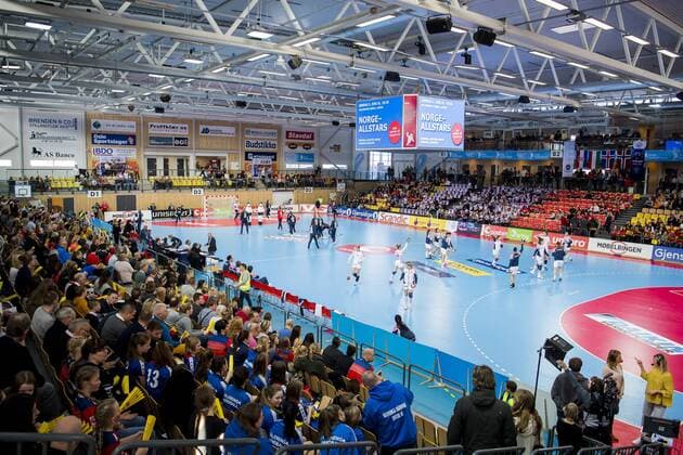 180325 General view of Nadderud arena ahead of the 2018 European Women s Handball Championship Qualification match between Norway and Croatia on March 25, 2018 in Bekkestua. Photo: Jon Olav Nesvold BILDBYRAN kod JE 160231 Copyright: JONxOLAVxNESVOLD BB180325JE042
