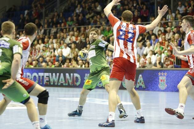 Marko Bezjak (Magdeburg, 25) am Ball, Handball, EHC Cup, SC Magdeburg - SKA Minsk,