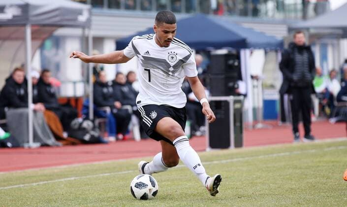 Deutschland - Frankreich Fussball U18 Laenderspiel Markranstädt, 26.03.2018, Stadion am Bad, Fussball, U18 Länderspiel , BR Deutschland (GER) vs. Frankreich (FRA) 2:4 (1:1) , im Bild: Noah Awuku (7, GER, Kiel) ,