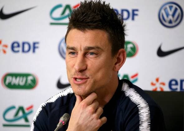 ST PETERSBURG, RUSSIA - MARCH 26, 2018: Laurent Koscielny of the French national team Nationalteam speaks at a press conference PK Pressekonferenz ahead of their football friendly against Russia at Saint Petersburg Stadium. Alexander Demianchuk TASS  TS0796F7
