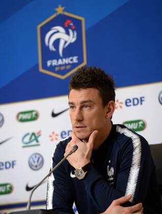 Russia. St. Petersburg. March 26, 2018. The player of French national team Nationalteam Laurent Koscielny at the press conference PK Pressekonferenz devoted to the forthcoming friendly match on soccer between Russian national teams and France at St. Petersburg stadium.