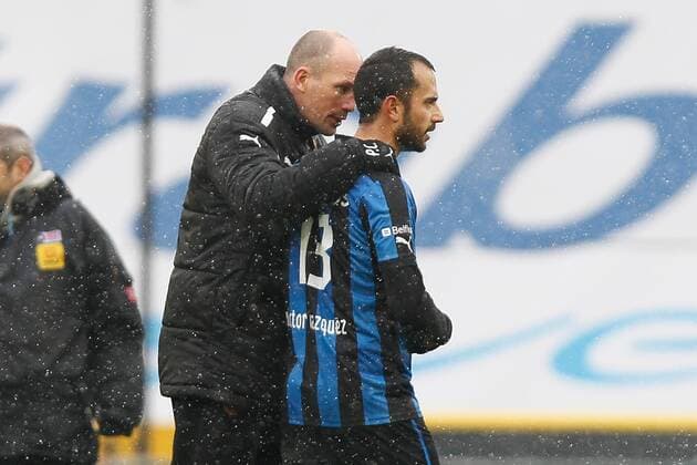 - BRUGGE, BELGIUM: Club s assistant coach Philippe Clement and Club s Victor Vazquez Solsona pictured after the Jupiler Pro League match between Club Brugge and Anderlecht, in Brugge, Sunday 24 February 2013, on day 28 of the Belgian soccer championship. BRUNOxFAHY x41590207x