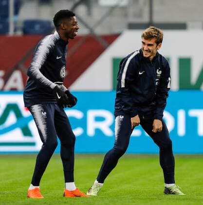 Fußball, Frankreich Training March 26, 2018 - Saint Petersburg, Russia - Antoine Griezmann (R) and Ousmane Dembele during France national team Nationalteam training session ahead of International Friendly Länderspiel football match against Russia on March 26, 2018 at Saint Petersburg Stadium in Saint Petersburg, Russia. Russia v France - International Friendly  - ZUMAn230 20180326_zaa_n230_380 Copyright: xMikexKireevx