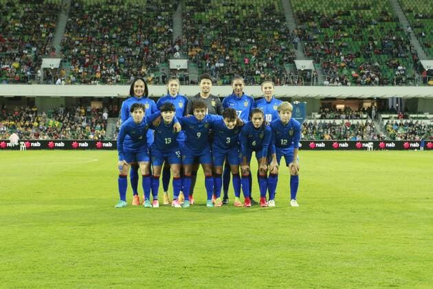 26th March 2018, nib Stadium, Perth, Australia; Womens International football friendly, Australia Women versus Thailand Women; Thailand have their team photo taken before the start of the match against the Matildas  ActionPlus12005678