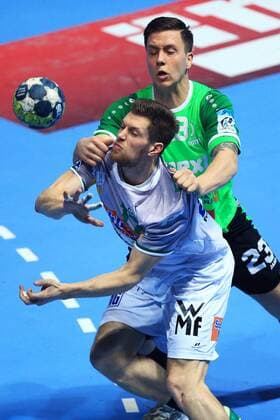 EHF cup, RK Nexe - Frisch Auf Frisch Auf Goeppingen 26.03.2018., Nasice, Croatia - EHF cup, group C, round 5, RK Nexe - Frisch Auf Goeppingen. Daniel Fontaine, Josip Juric Grgic.  DavorxJavorovic PIXSELL