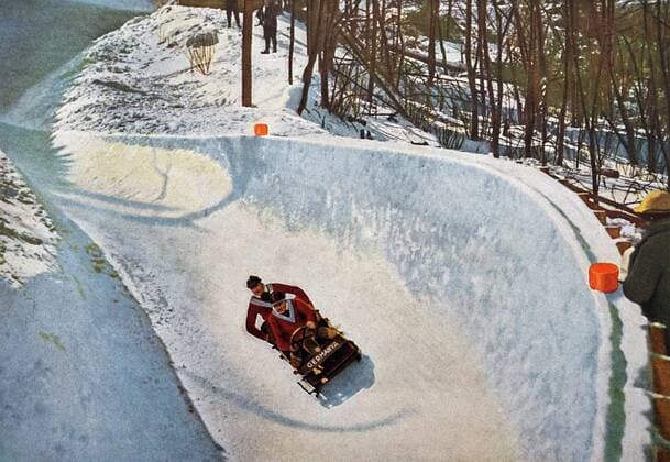 Photograph of the German two man Bobsleigh team at the 1932 Winter Olympic Games Olympische Spiele Olympia OS Gold was won by the American team. 82514561st