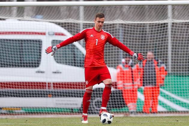 Markranstädt, 26.03.2018, Stadion am Bad, Fussball, U18 Länderspiel , BR Deutschland (GER) vs. Frankreich (FRA) 2:4 (1:1) , Im Bild: Torwart Christian Früchtl (1, GER, B. München)