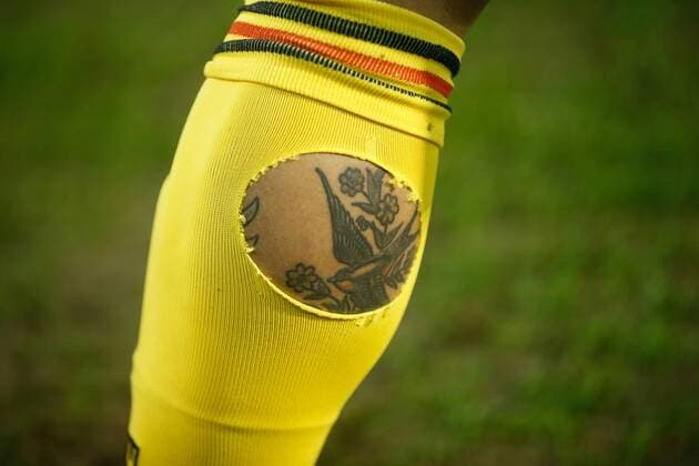 Illustration shows a close up on a leg of Belgium s Radja Naingolan with tattoo during a friendly game between the Red Devils Belgian National soccer team and Saudi Arabia, in Brussels, Tuesday 27 March 2018. BRUNOxFAHY  x05319723x
