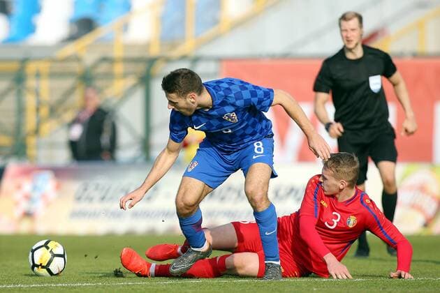 Qualification Match for Euro U21 U 21 to be held in Italy in 2019, Group 1, Round 7, Croatia - Moldova 27.03.2018., Croatia, Velika Gorica - Qualification Match for Euro U21 to be held in Italy in 2019, Group 1, Round 7, Croatia - Moldova. Nikola Vlasic, Mihail Tiscul  GoranxStanzl PIXSELL