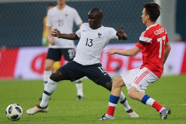 Fußball, Länderspiel, Russland - Frankreich March 27, 2018 - Saint Petersburg, Russia - N Golo Kante of France controls the ball during an International Friendly Länderspiel football match between Russia and France at the Saint Petersburg Stadium in Saint Petersburg on March 27, 2018. Russia v France - International Friendly  - ZUMAn230 20180327_zaa_n230_278 Copyright: xIgorxRussakx