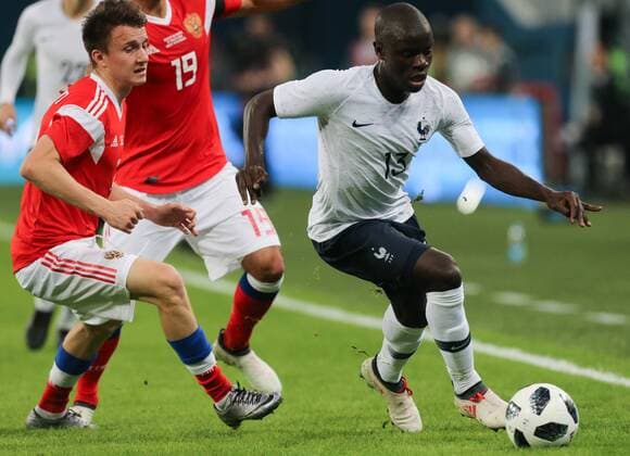 Fußball, Länderspiel, Russland - Frankreich March 27, 2018 - Saint Petersburg, Russia - N Golo Kante of France runs the ball during an International Friendly Länderspiel football match between Russia and France at the Saint Petersburg Stadium in Saint Petersburg on March 27, 2018. Russia v France - International Friendly  - ZUMAn230 20180327_zaa_n230_288 Copyright: xIgorxRussakx