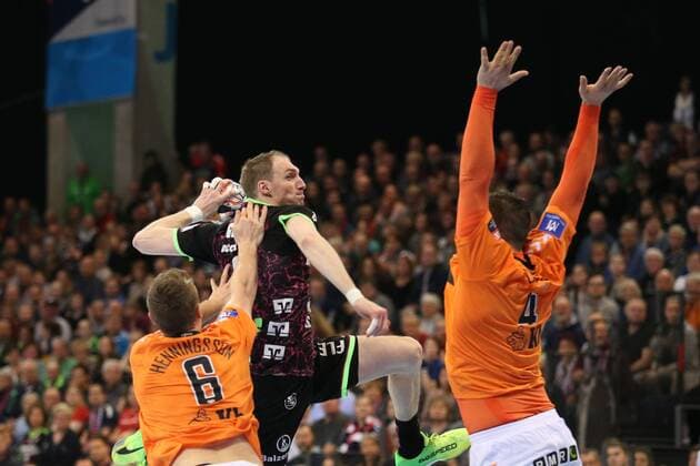 SG Flensburg-Handewitt - IFK Kristianstad, EHF Champions League; Flensburg, 28.03.18 Flensburg, 28.03.18, Handball, VELUX EHF Champions League, Saison 2017 2018, Achtelfinale, SG Flensburg-Handewitt - IFK Kristianstad : Holger Glandorf (SG Flensburg-Handewitt, 09), Philip Henningsson(IFK Kristianstad, 06), Mario Lipovac (IFK Kristianstad, 04)