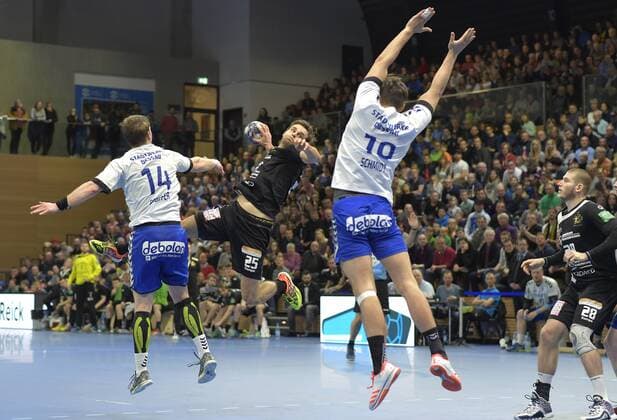 29.03.2018, Handball, 2. Bundesliga, HC Elbflorenz Dresden - Dessau-Rosslauer HV 24:21, Dresdens Sebastian Gress, c