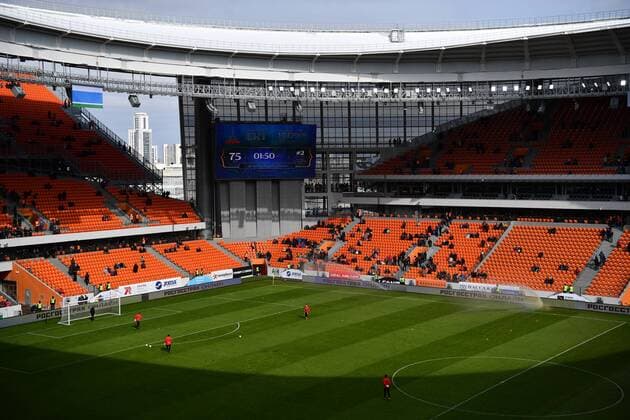 YEKATERINBURG, RUSSIA - APRIL 1, 2018: A view of Yekaterinburg Arena Stadium before the start of the 2017 18 Russian Football Premier League Round 24 football match between Ural Yekaterinburg and Rubin Kazan. Donat Sorokin TASS  TS07A2B2