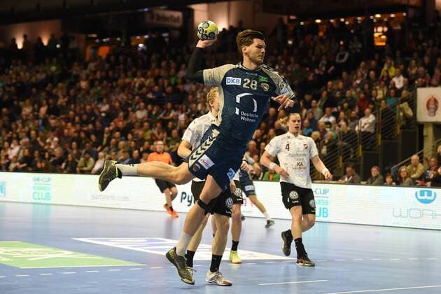 Handball, Herren, EHF-Pokal, Saison 2017 18, Gruppe B, Füchse Berlin - Lugi HF, Erik Schmidt (Nr. 28, Füchse Berlin), 01.04.18, Copyright: xMichaelxHundtx xMatthiasxKochx