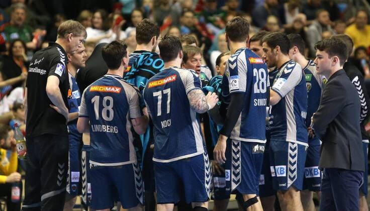 01.04.18, Handball - EHF-Pokal, Gruppe B, 12.Spieltag, Füchse Berlin - Lugi Lund Bild: Mannschaftsbesprechung Handball - EHF-Pokal - Füchse Berlin - Lugi Lund