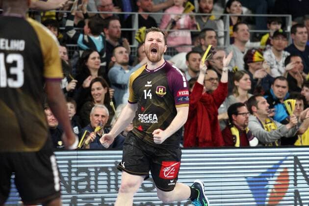 Julian Emonet (Nantes) HANDBALL : VELUX EHF Champions League - 18eme de finale retour - HBC Nantes vs HC Meshkov Brest - 01 04 2018 KevinDomas Panoramic 