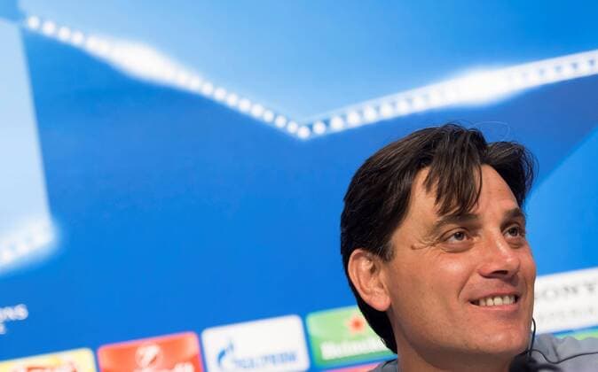 Sevilla s FC head coach, Vicenzo Montella, addresses a press conference PK Pressekonferenz after the team s training session at the city in Seville, Spain, 02 April 2018. Sevilla FC will face FC Bayern Munich in a Champions League match 03 April 2018. Sevilla FC training session !ACHTUNG: NUR REDAKTIONELLE NUTZUNG!  Copyright: xRAÚLxCAROx GRAF4383 20180402-636582765919908829