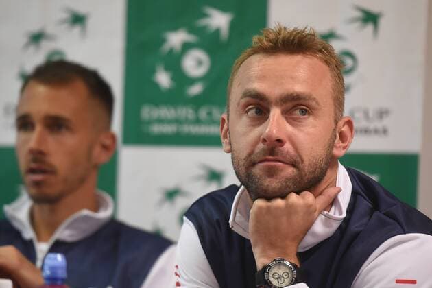 Czech tennis players L-R Lukas Rosol and Roman Jebavy attend the press conference PK Pressekonferenz prior to the Davis Cup match Czech Republic vs Israel, in Ostrava, Czech Republic, on April 3, 2018. (CTKxPhoto JaroslavxOzana) CTKPhotoP201804030463501  JAO 17